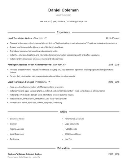 Legal Technician Resume