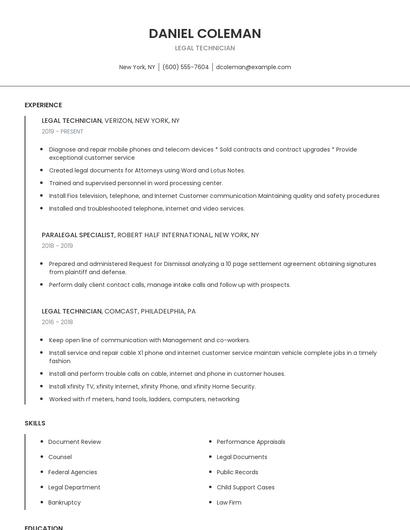 Legal Technician Resume