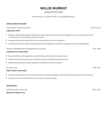 Legislative Aide Resume