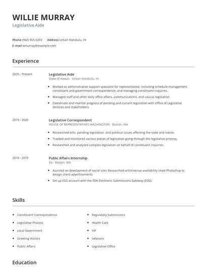 Legislative Aide Resume