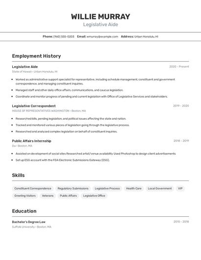 Legislative Aide Resume