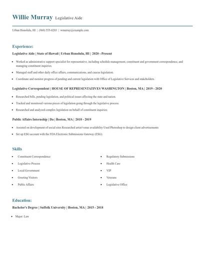 Legislative Aide Resume