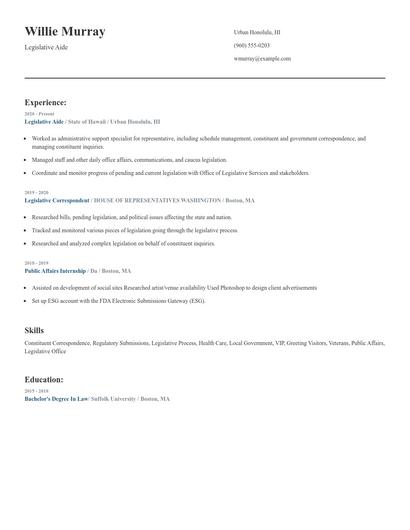 Legislative Aide Resume