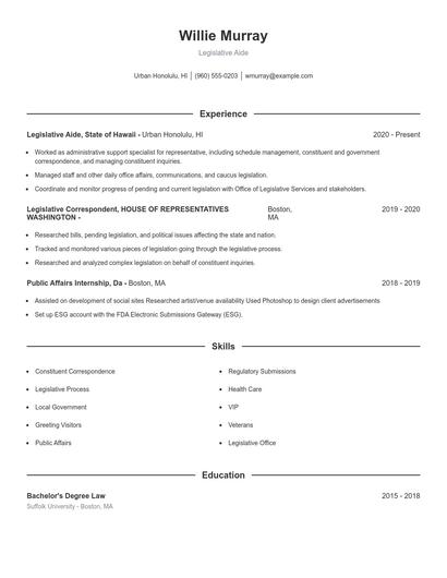 Legislative Aide Resume