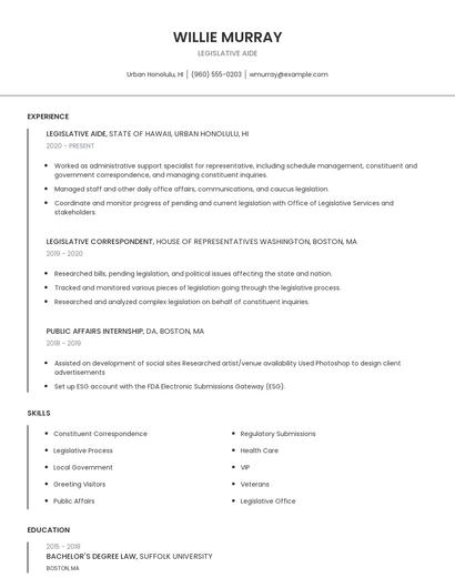 Legislative Aide Resume