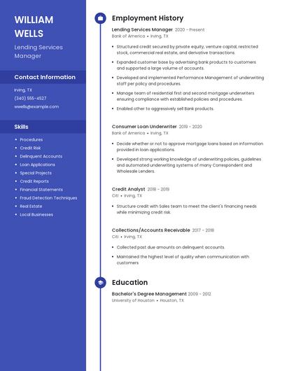 Lending Services Manager Resume