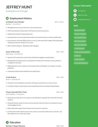 Lending Services Manager Resume