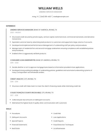 Lending Services Manager Resume