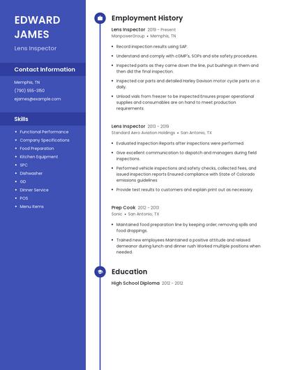 Lens Inspector Resume