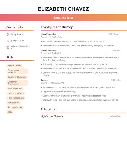 Lens Inspector Resume