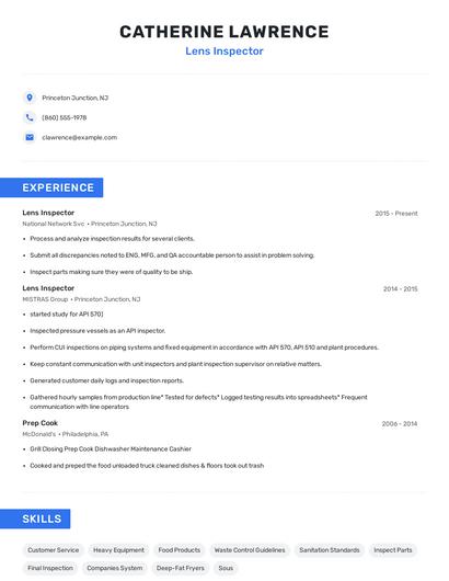 Lens Inspector Resume