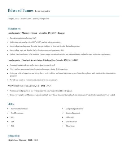 Lens Inspector Resume