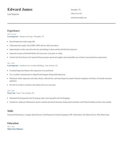 Lens Inspector Resume