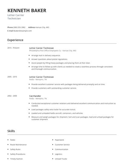 Letter Carrier Technician Resume