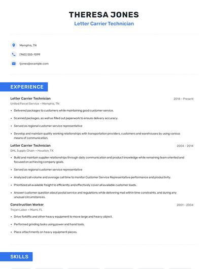 Letter Carrier Technician Resume
