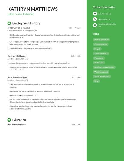 Letter Carrier Technician Resume
