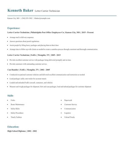 Letter Carrier Technician Resume