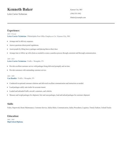 Letter Carrier Technician Resume