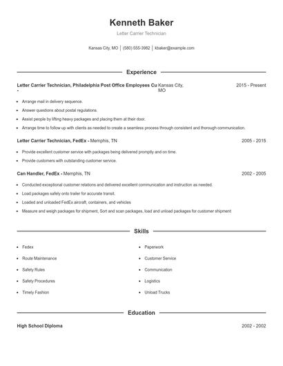 Letter Carrier Technician Resume