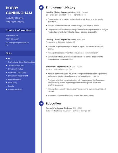 Liability Claims Representative Resume