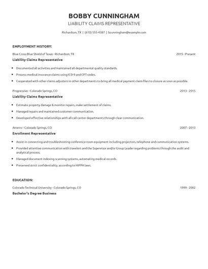 Liability Claims Representative Resume