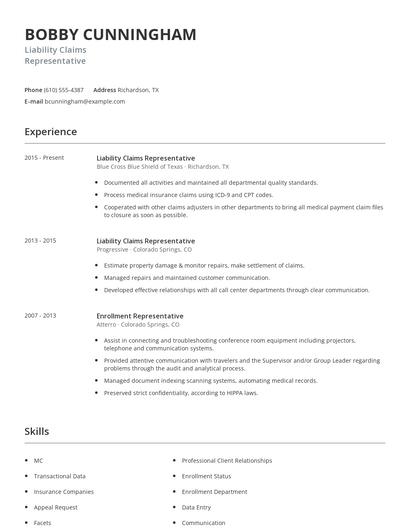 Liability Claims Representative Resume