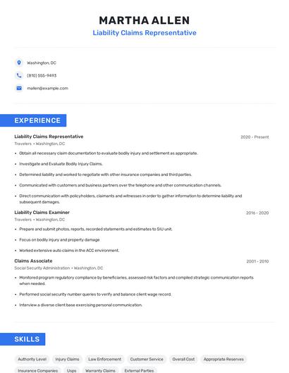 Liability Claims Representative Resume