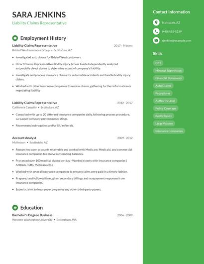Liability Claims Representative Resume