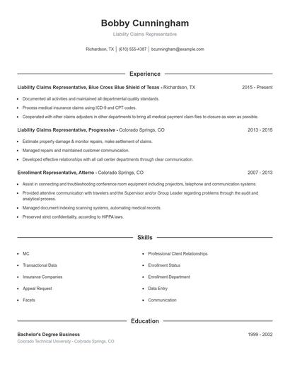 Liability Claims Representative Resume