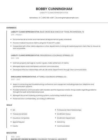 Liability Claims Representative Resume