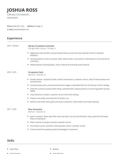 Library Circulation Assistant Resume