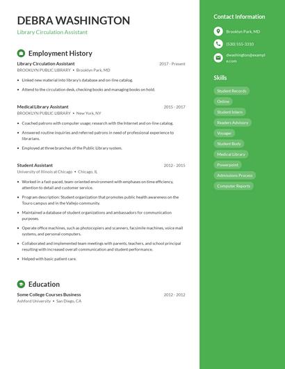 Library Circulation Assistant Resume