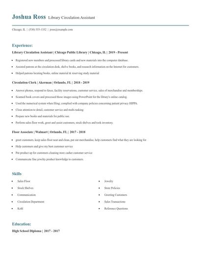 Library Circulation Assistant Resume