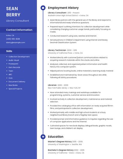 Library Consultant Resume