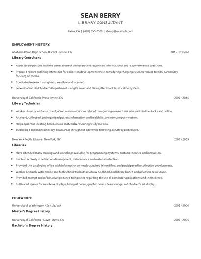 Library Consultant Resume