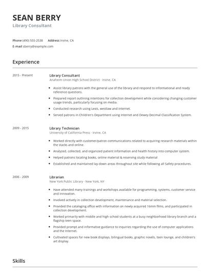 Library Consultant Resume