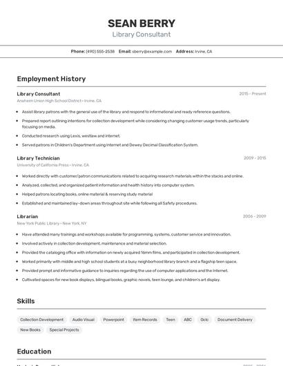 Library Consultant Resume