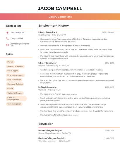 Library Consultant Resume