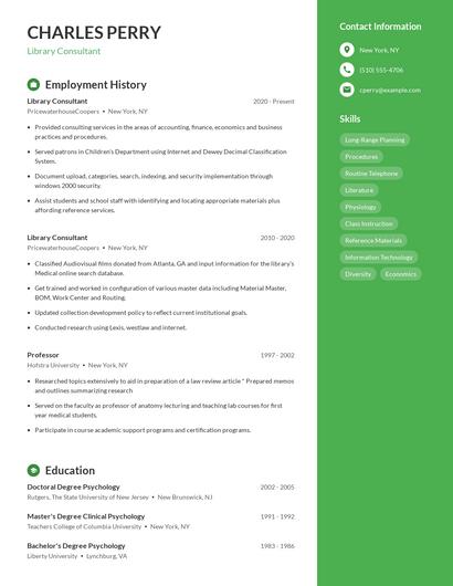 Library Consultant Resume