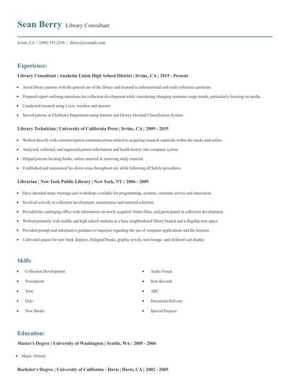 Library Consultant Resume