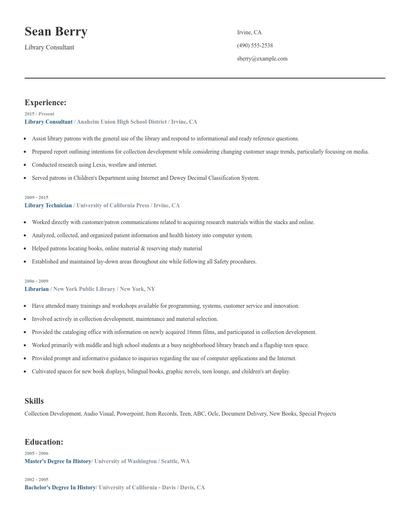 Library Consultant Resume