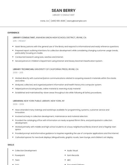 Library Consultant Resume