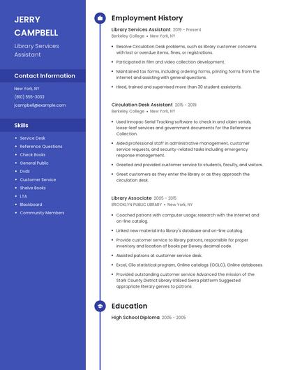Library Services Assistant Resume