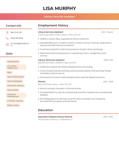 Library Services Assistant Resume