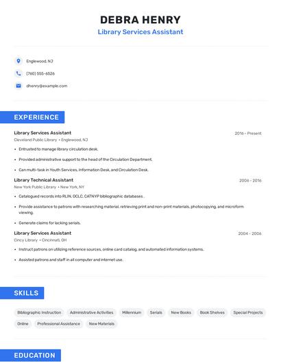 Library Services Assistant Resume