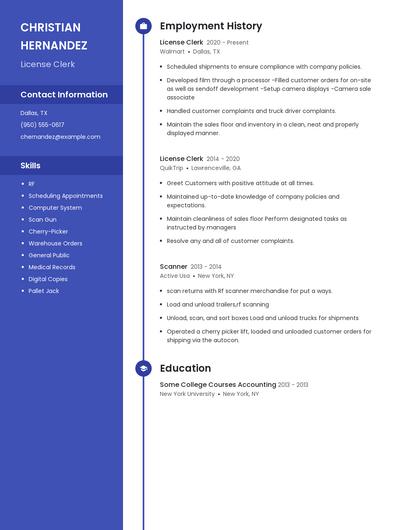 License Clerk Resume