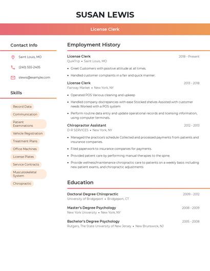 License Clerk Resume