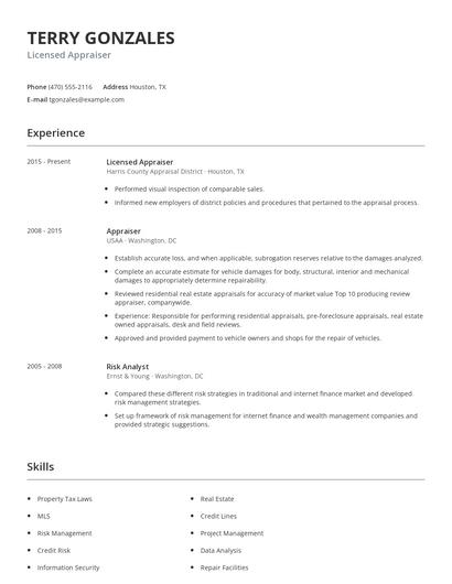 Licensed Appraiser Resume