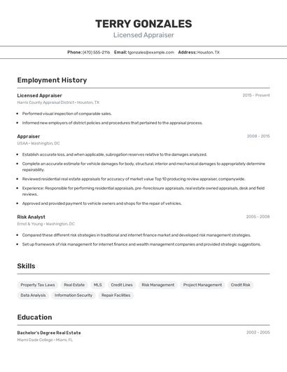 Licensed Appraiser Resume