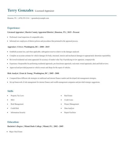 Licensed Appraiser Resume